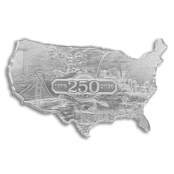 USA 250th Anniversary Shaped Silver Bar - 5 Ounce .999 Pure