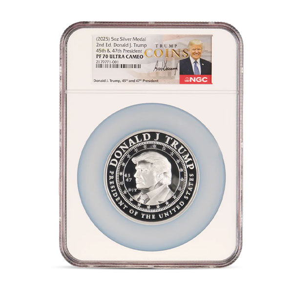 PF70 Graded 5 Troy Oz Silver President Trump Second Edition