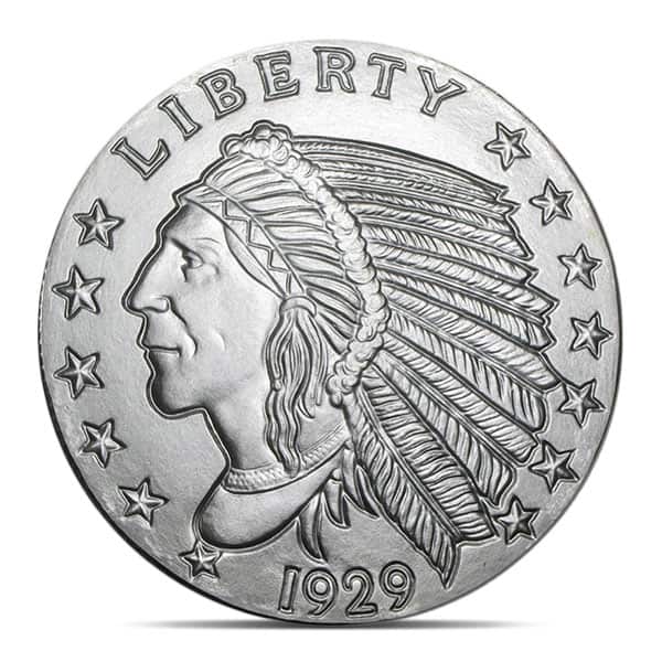 5 OUNCE Incuse Indian Silver Round - .999 Pure