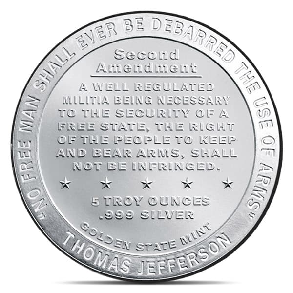 2nd Amendment Silver Round - 5 Troy Ounce, .999 Pure Silver