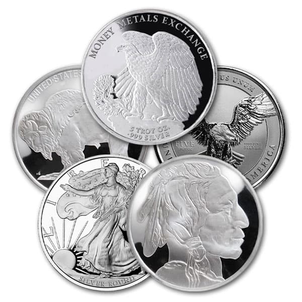 Silver Round, Random Design - 5 Troy Ounce, .999 Pure Silver