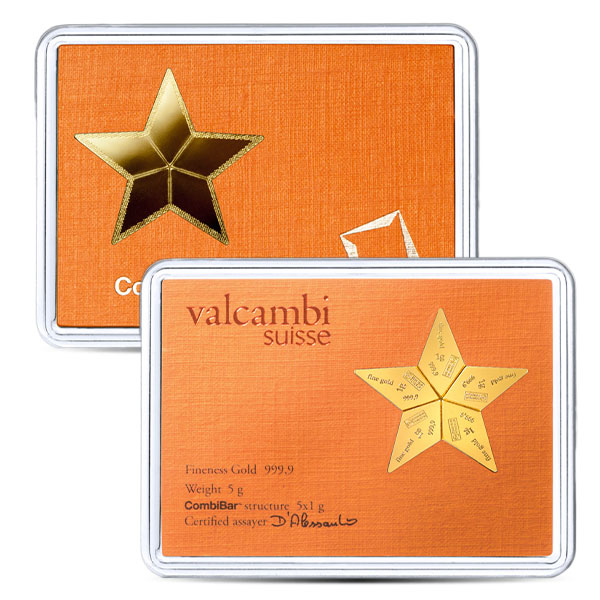 Valcambi CombiBar Star - 5 x 1 Gram .9999 Gold (0.1608 Troy Oz)