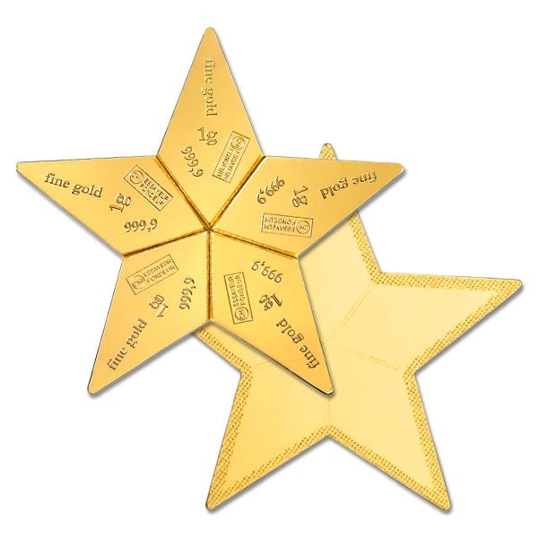 Valcambi CombiBar Star - 5 x 1 Gram .9999 Gold (0.1608 Troy Oz)