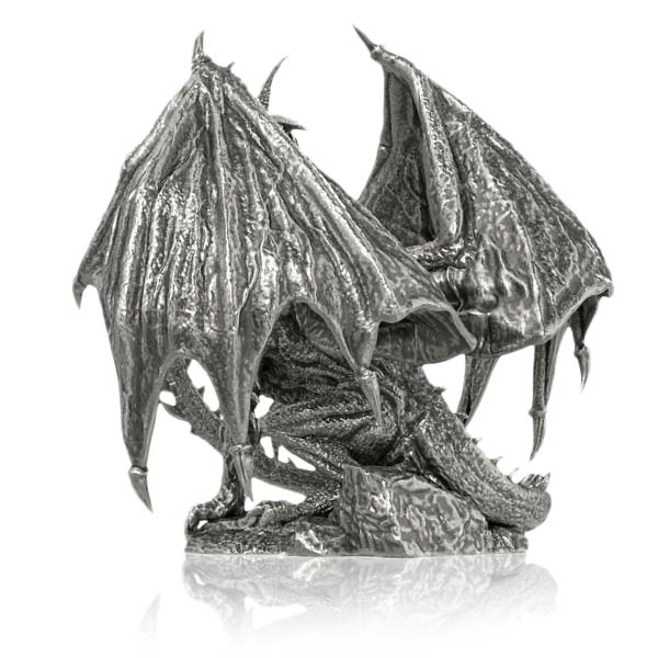 Draco Dragon - Sterling Silver Statue, 8 Troy Ozs, .925 Pure