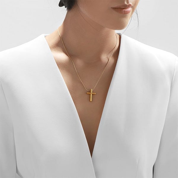 Gold Pendant - Slender Cross **Matte Finish** - 9.8 Grams, 24K Pure