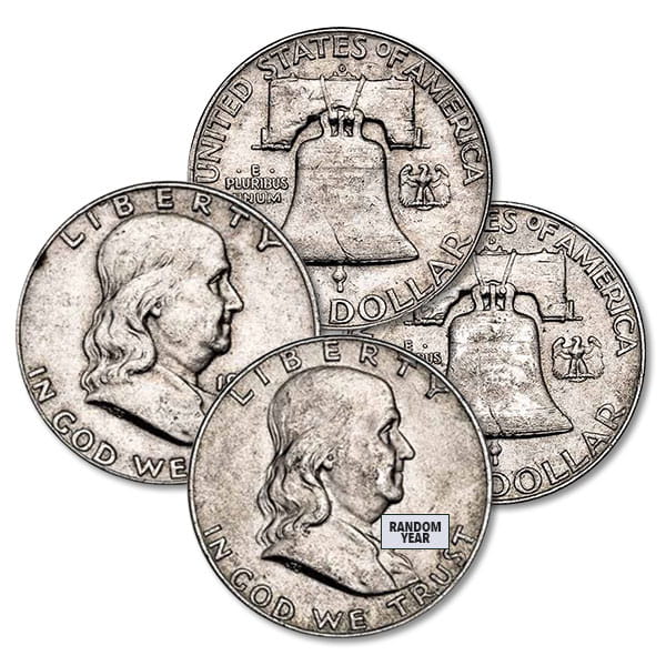 $1 Face Pre-1965 90% Silver Franklin Halves (.715 Oz of Silver for