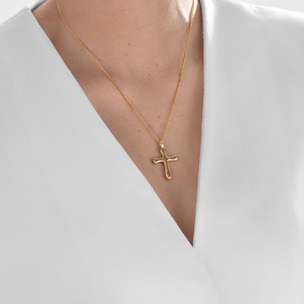 Gold Pendant - Rounded Cross **Polished Finish** - 9.2 Grams, 24K Pure
