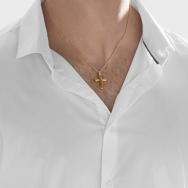 Gold Pendant - Rounded Cross **Polished Finish** - 9.2 Grams, 24K Pure