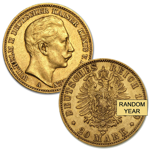 German 20 Mark Gold, .2304 Ounce Gold Coin