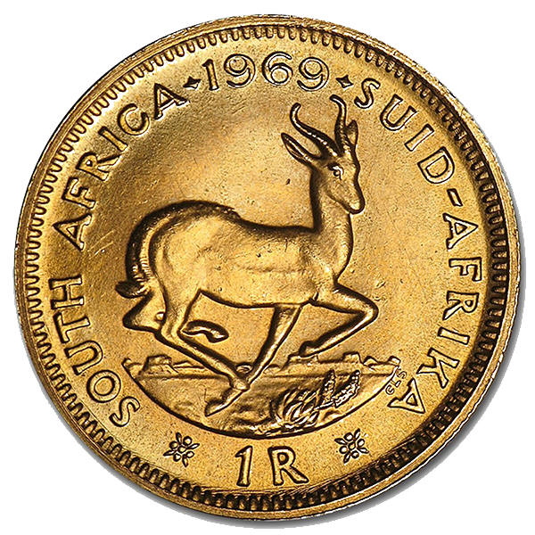 South African 1 Rand, .1177 Troy Oz. Actual Gold Weight