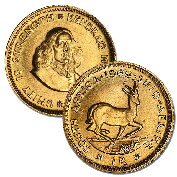 South African 1 Rand, .1177 Troy Oz. Actual Gold Weight