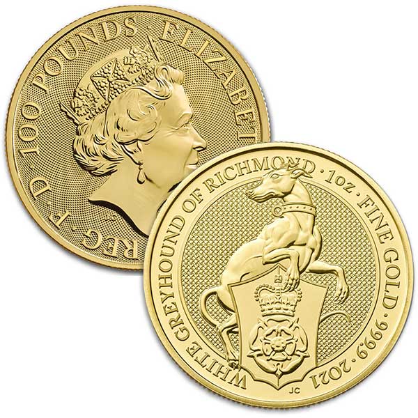 Queen's Beast White Greyhound - 1 oz .9999 Pure GOLD thumbnail