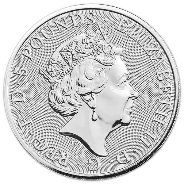 British Royal Mint Queen's Beast; White Greyhound - 2 Oz Silver Coin .9999 Pure