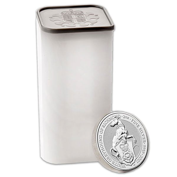 British Royal Mint Queen's Beast; White Greyhound - 2 Oz Silver Coin .9999 Pure thumbnail
