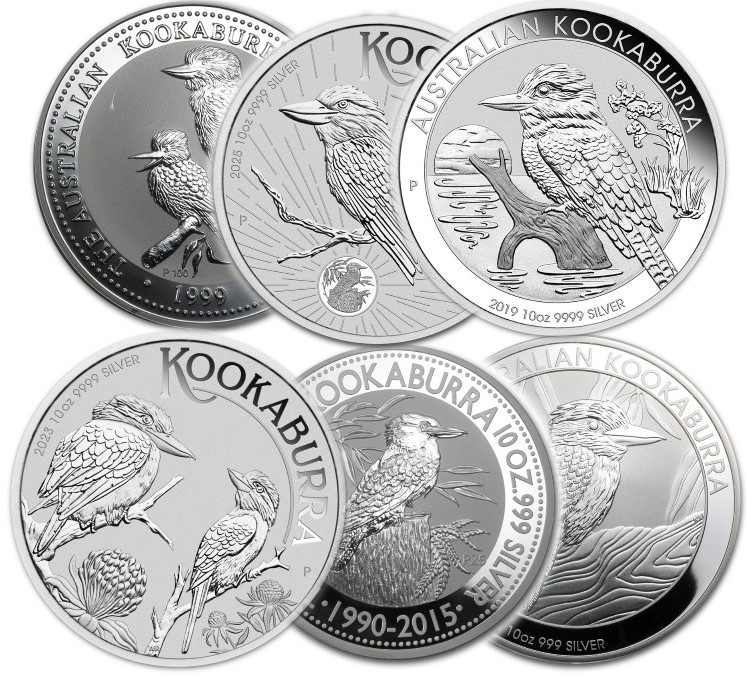 Australia Kookaburra, 10 Troy Oz Silver - RANDOM Dates .9999 Pure