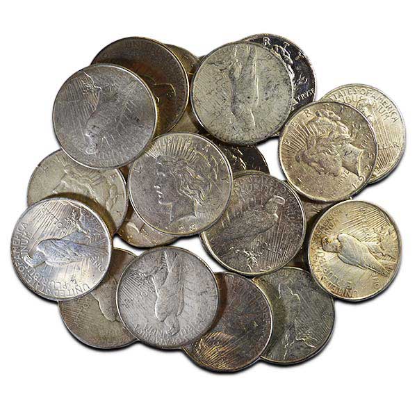 Common Circulated Cull Peace Silver Dollars, No Grade, 90% Silver