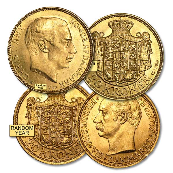 Danish Gold 20 Kroner, .2593 Ounce Gold Content Coin