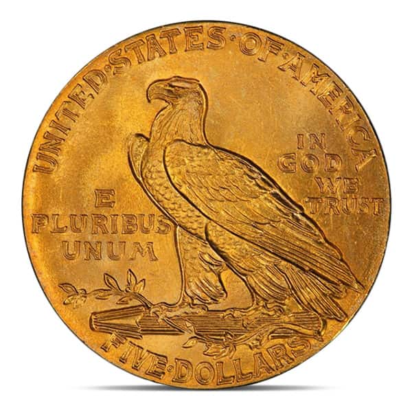 $5 Indian Head (1908–1916, 1929), Cleaned/Jewelry Grade, 0.2419 Troy Ounce Gold Content