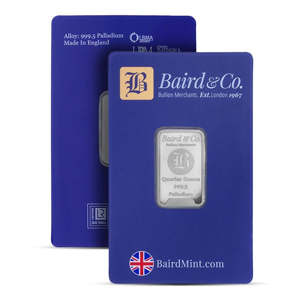 Palladium Bar - Baird & Co. 1/4 Troy Ounce, .9995 Pure