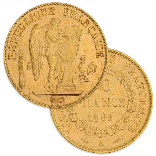 French 20 Franc Gold, Rooster/Napoleon, .1867 Ounce Gold Coin thumbnail