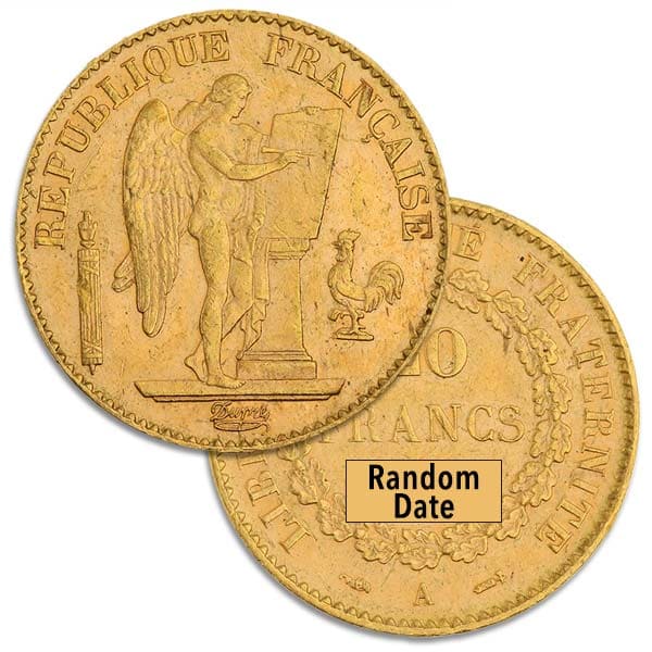 French 20 Franc Gold, Rooster/Napoleon, .1867 Ounce Gold Coin thumbnail