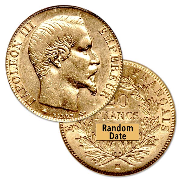 French 20 Franc Gold, Rooster/Napoleon, .1867 Ounce Gold Coin thumbnail