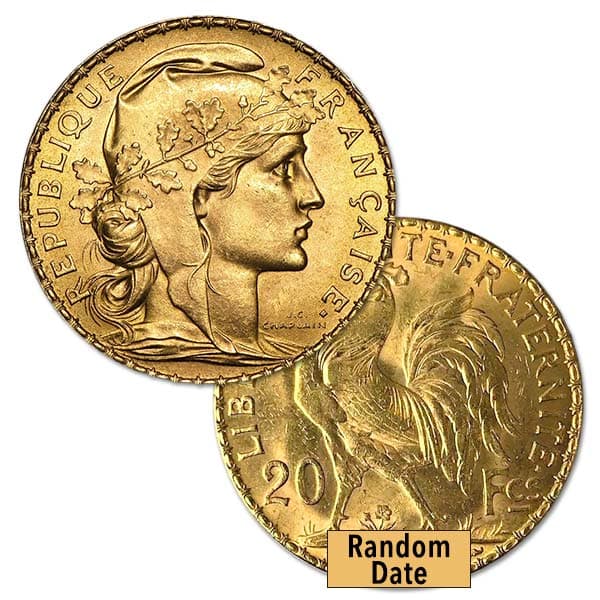 French 20 Franc Gold, Rooster/Napoleon, .1867 Ounce Gold Coin thumbnail