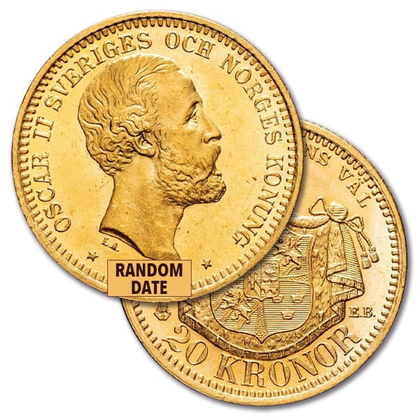 Swedish 20 Kronor - .2593 Oz Gold, 90% Pure