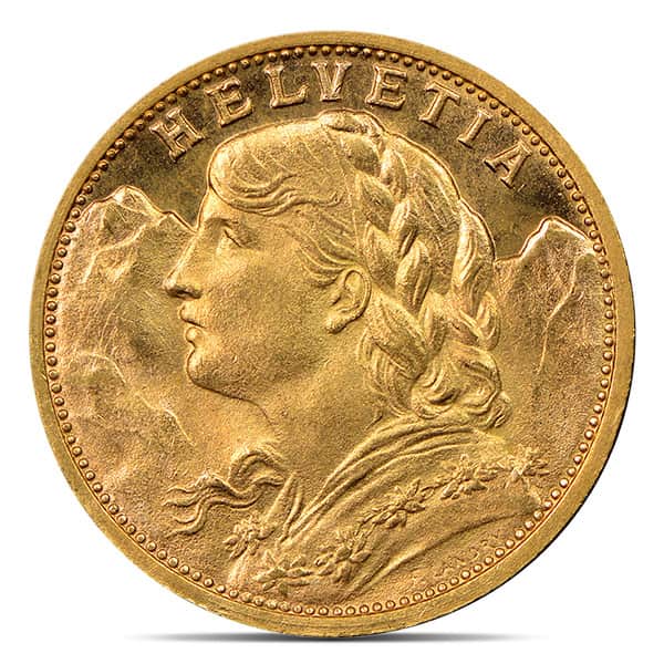 Swiss 20 Franc - .1867 Oz Gold, 90% Pure