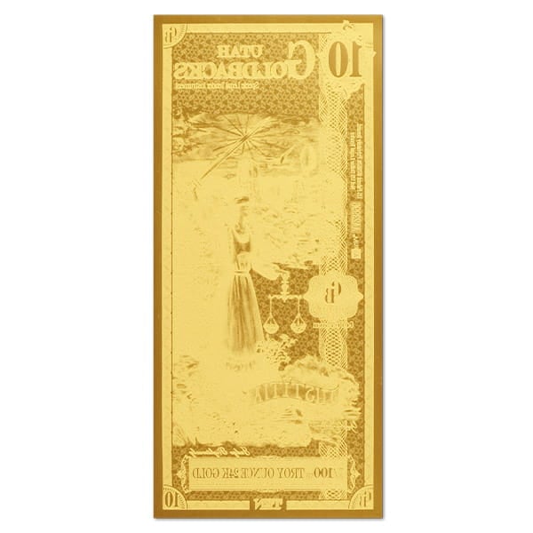 10 Utah Goldback - Justitia, 1/100th Troy Oz 24K Gold-Backed Bill