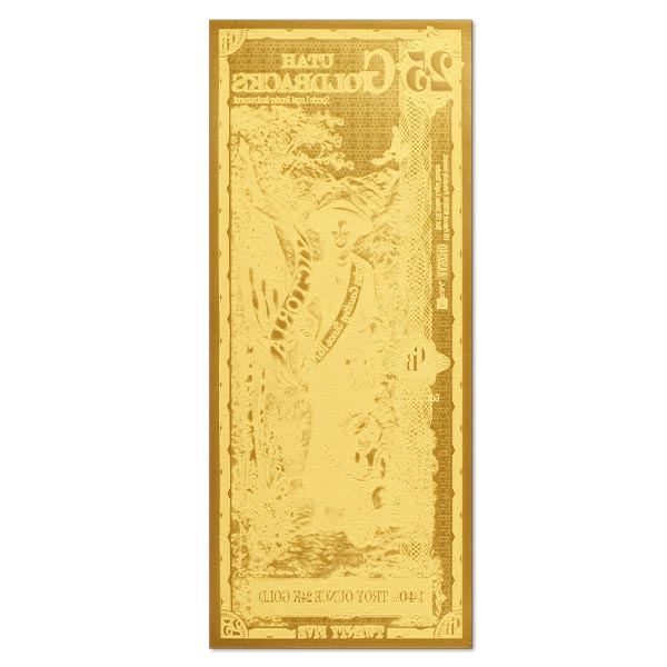 25 Utah Goldback - Victoria, 1/40th Troy Oz 24K Gold-Backed Bill