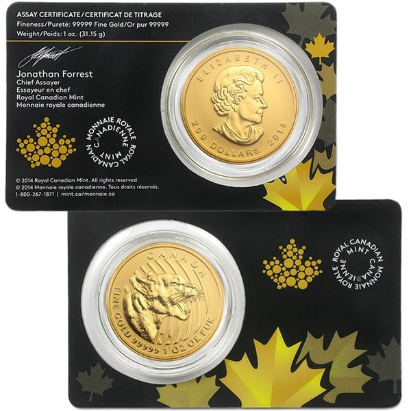 2015 Canadian Growling Cougar - 1 Troy Oz .99999 Pure Gold (In Assay)