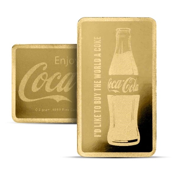 Coca-Cola Gold Bar, 1/2 Gram .9999 Pure in Assay Package