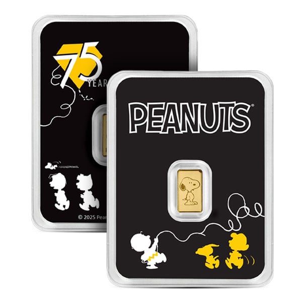 Peanuts Snoopy Gold Bar, 1/2 Gram .9999 Pure in Assay Package