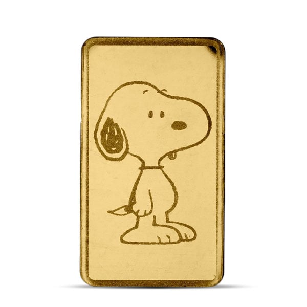 Peanuts Snoopy Gold Bar, 1/2 Gram .9999 Pure in Assay Package