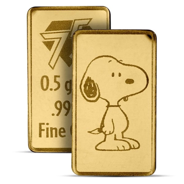 Peanuts Snoopy Gold Bar, 1/2 Gram .9999 Pure in Assay Package