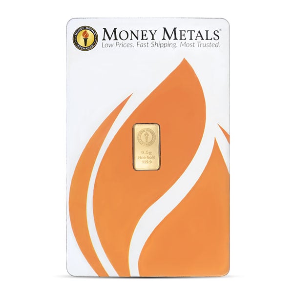 Money Metals Gold Bar, 1/2 Gram .9999 Pure in Assay Package