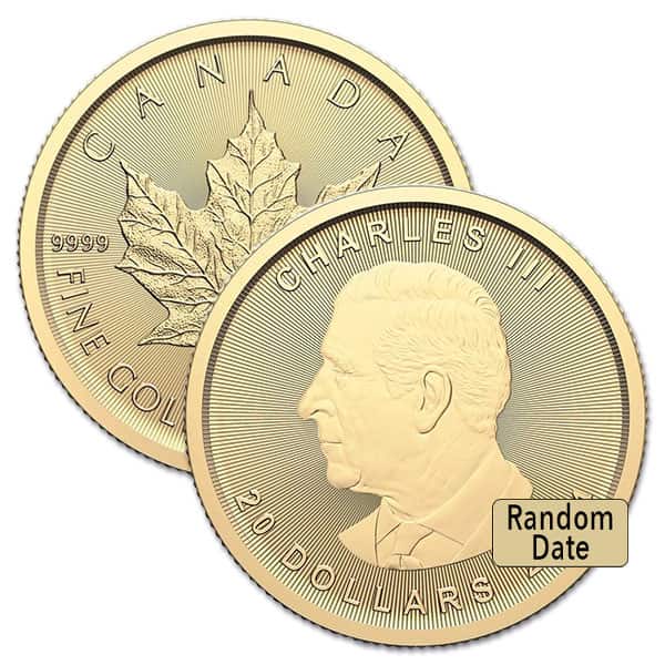 1/2 Oz Gold Canadian Maple Leaf, King Charles III - .9999 Pure (Random Date)
