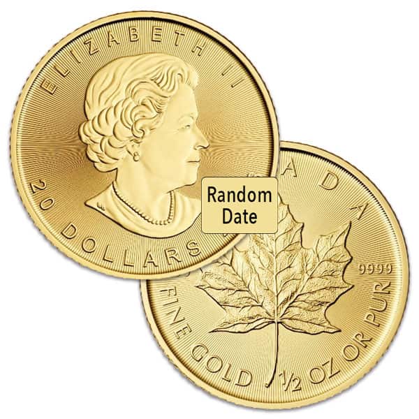 1/2 Oz Canadian Gold Maple Leaf Coins (Queen Elizabeth II - Random Date)