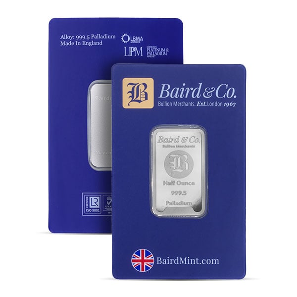 Palladium Bar - Baird & Co. 1/2 Troy Ounce, .9995 Pure