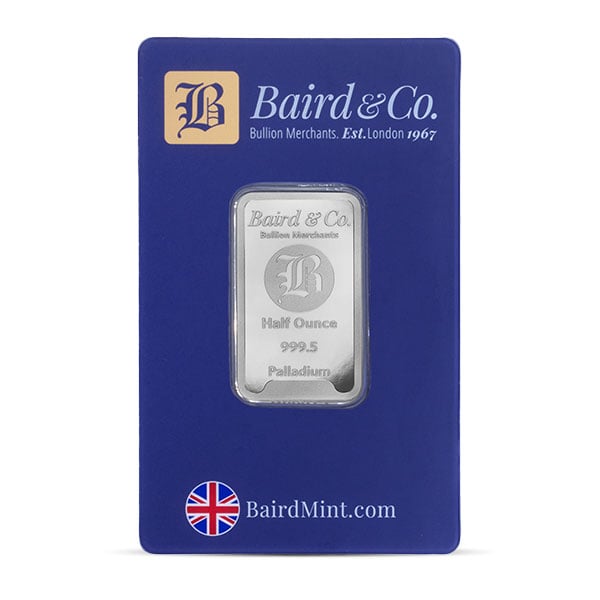 Palladium Bar - Baird & Co. 1/2 Troy Ounce, .9995 Pure