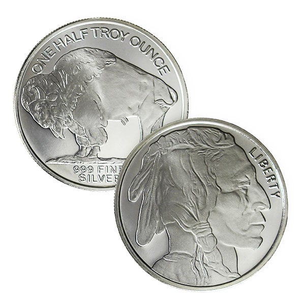 1/2 Troy Ounce Buffalo SILVER Round, .999 Pure