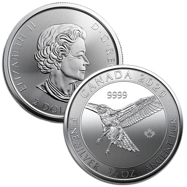 2020 Canadian Birds of Prey Series - RED-TAILED HAWK, 1/2 Troy Oz., .9999 Silver