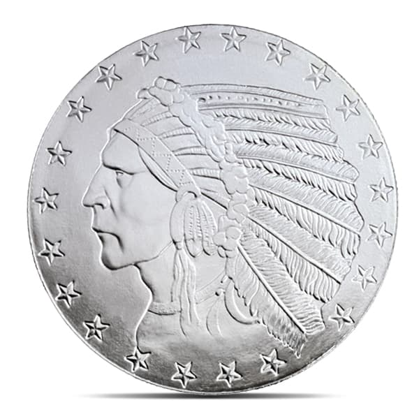 1/2 Troy Ounce Incuse Indian Silver Round, .999 Pure