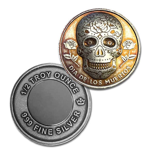 Day of the Dead 1/2 Oz Silver Round - Sugar Skull (Various Colors), Magnet - .999 Pure