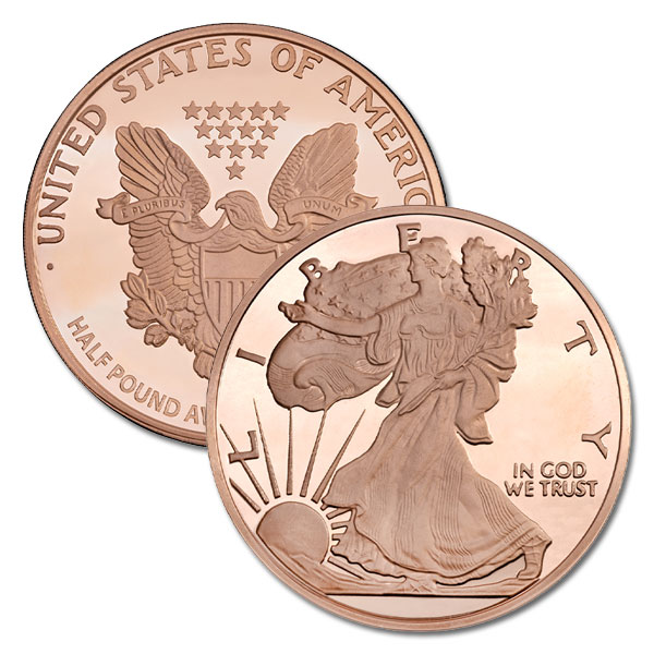 Copper Walking Liberty Round, HALF POUND, .999 Pure Copper
