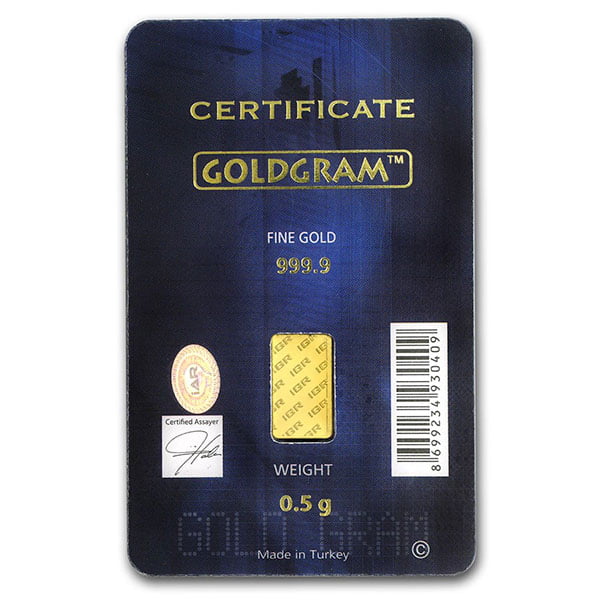 Gold Bar, 1/2 Gram in Assay Package (Brand our Choice)