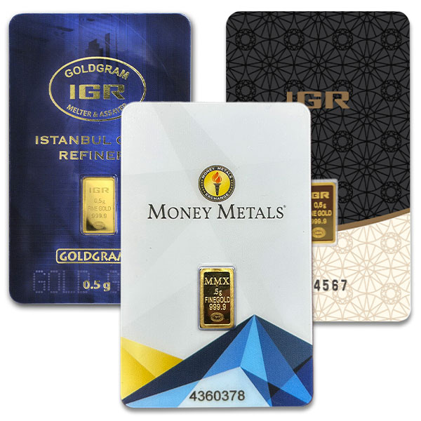1/2 gram Gold bar, .9999 Pure in Assay Package - Money Metals Exchange