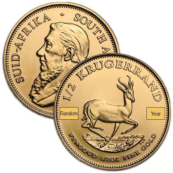 1/2 Oz Gold Krugerrand from South Africa, 22k