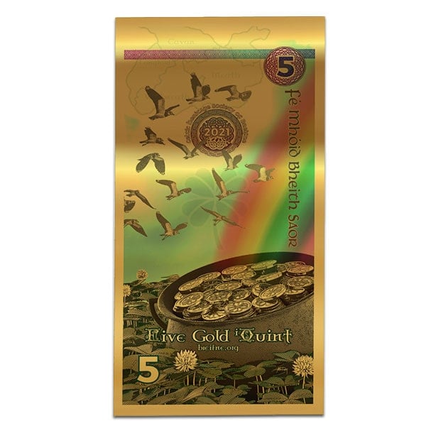 Ireland Kingdom of Breifne Goldback - 5 iQuint Gold Note, 1/200th Oz 24k Gold